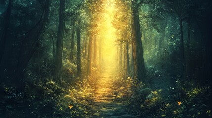Fototapeta premium Enchanted Forest Path: A Mystical Journey Through Nature's Embrace
