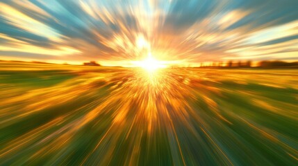 Vibrant Sunrise Over Field with Dynamic Motion Effect