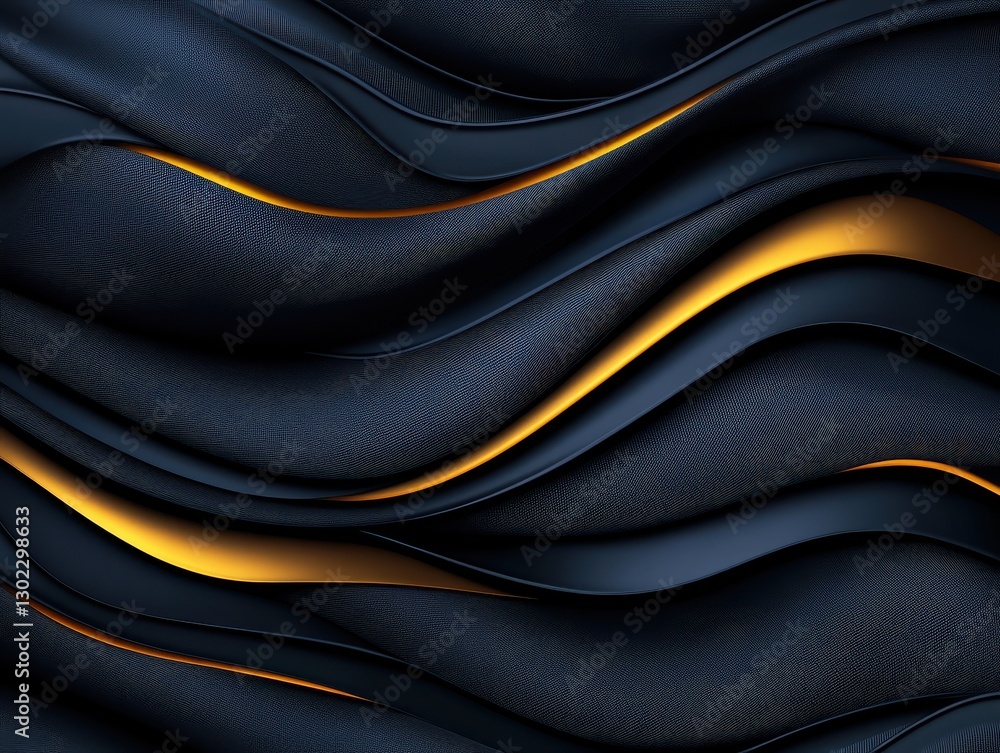 Poster abstract design featuring flowing dark waves with golden highlights, creating depth
