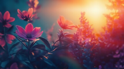Enchanted Sunset Bloom: A Serene Garden at Golden Hour