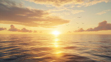 Fototapeta premium 3D render Summer Background of Ocean Waves with sunrise time.