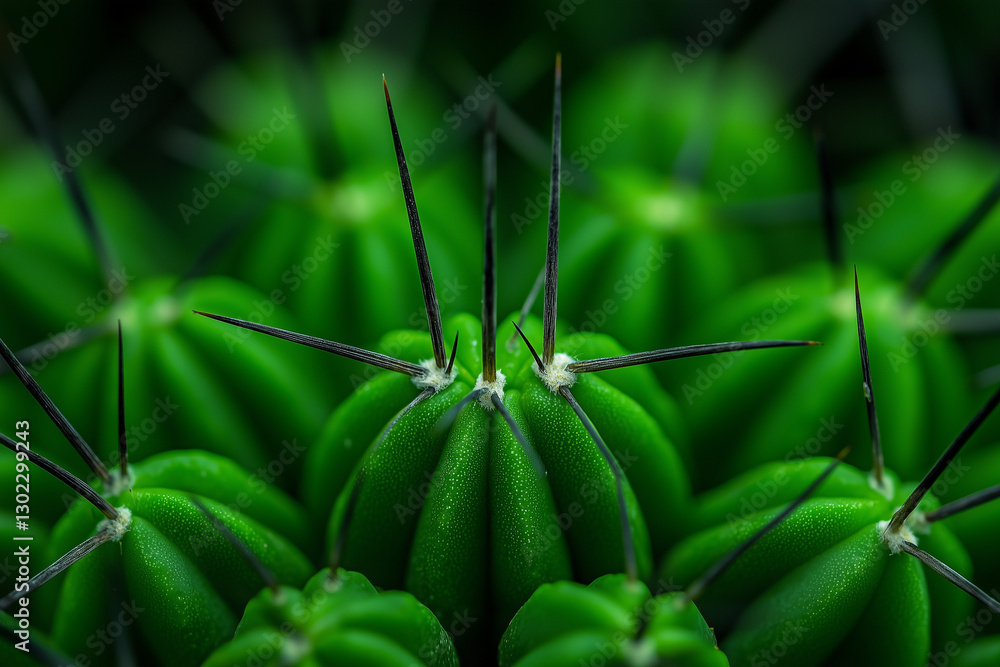 Poster macro shot of cactus surface with sharp spines and vibrant green color