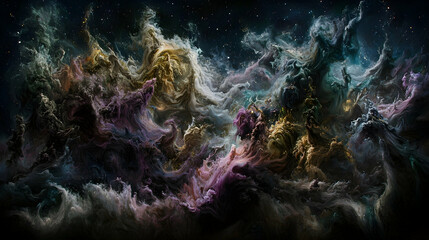 Abstract cosmic nebulae swirling in deep space