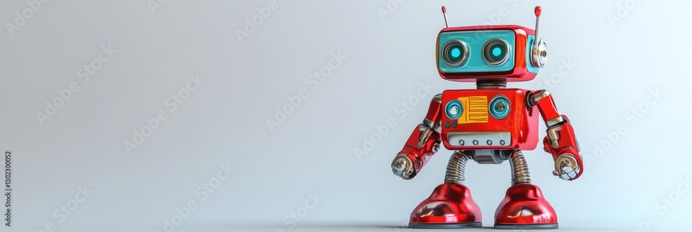 Poster brightly colored metallic robot toy with retro design elements