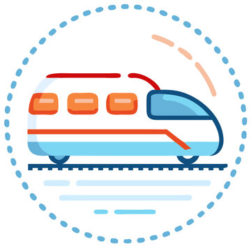 High-speed vacuum train in vibrant colors with dynamic motion on circular background