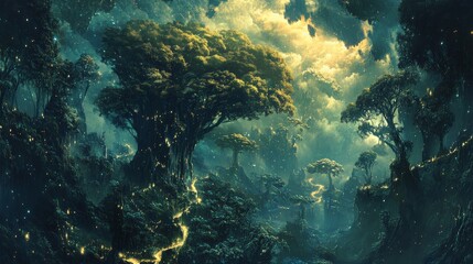 Enchanted Forest: A Mystical Journey Through Glowing Trees and Dreamlike Landscapes