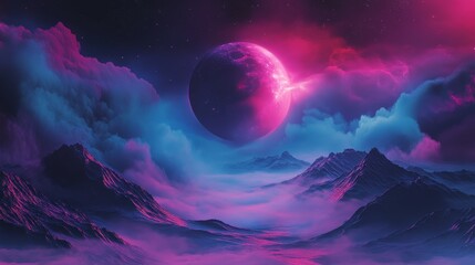 Obraz premium Cosmic Mountainscape: A Vibrant Alien World