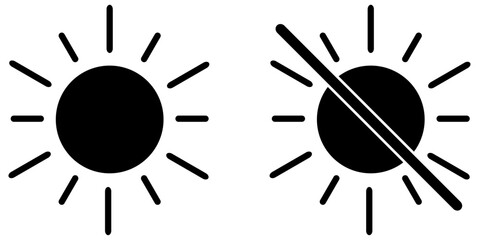 Light and dark mode icon on white background. Dark mode and light mode sign. Day and night switch. On and off switch for mobile screens, tablets and computers. Sunlight control signs. Vector icons