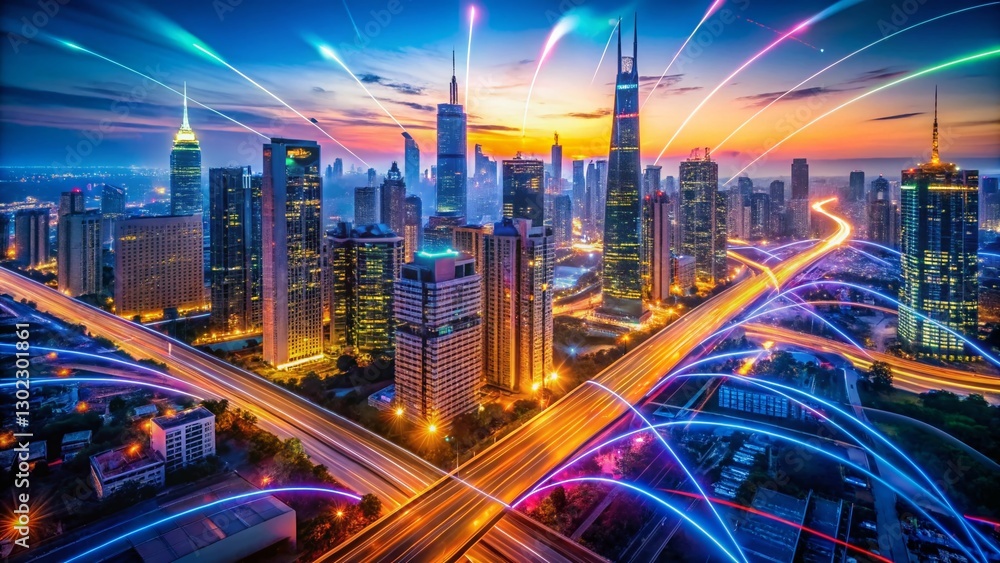 Aufkleber aerial view: 5g network connecting global devices via high-speed data links