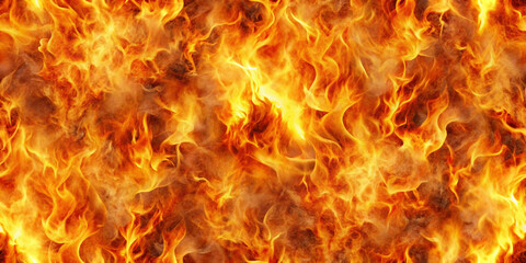 Realistic seamless fire texture, intense orange and yellow flames background for design
