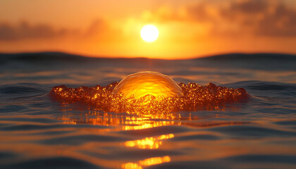 Sunrise over ocean, golden bubble