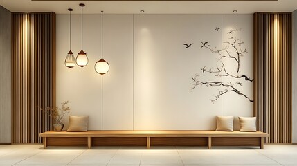 Serene Minimalist Zen Bench Design: 3D Render of a Modern Interior Space AI Generated