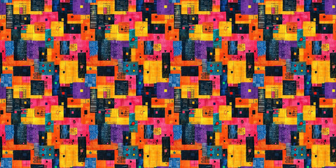 Fototapeta premium Vibrant abstract geometric pattern with colorful squares and rectangles