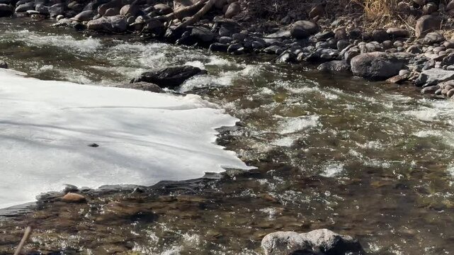 Poudre River with snow and ice in Gateway Natural Area Fort Collins Colorado