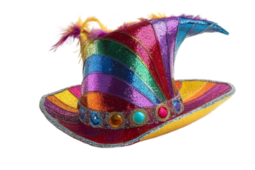 colorful and shiny carnival hat on isolated on white background PNG