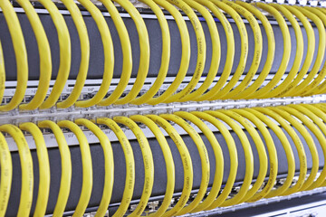 An Ethernet data switch connected to patch panels using patchcords. Installed in a...