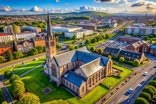 Aerial View of Belfast Church, Minimalist Architecture, Northern Ireland