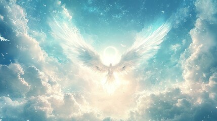beautiful angel wings with bright light in the background