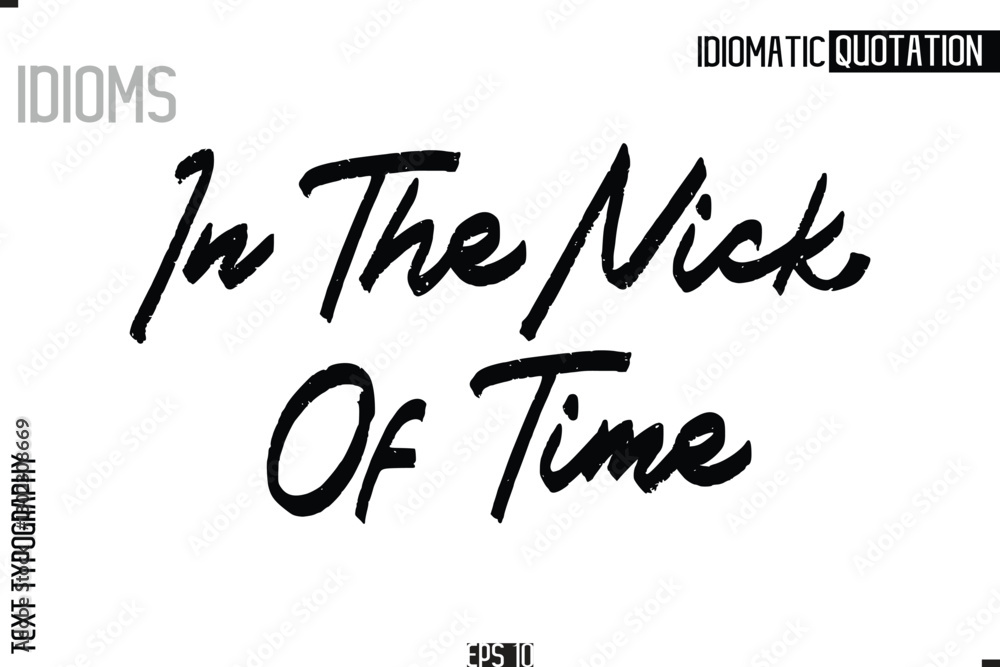 Poster lettering text caption of idiomatic typography in the nick of time