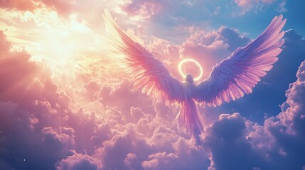angel with wings and halo on heaven