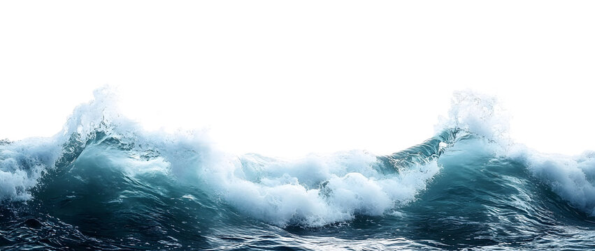 Turbulent ocean waves with white foam and flowing motion