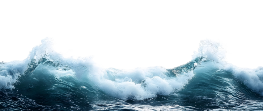 Turbulent ocean waves with white foam and flowing motion