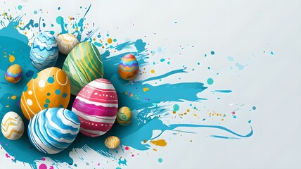 Vibrant Easter promotion poster with gradient pastel background, decorative eggs, and minimalist blank space for customizable marketing design. Spring holiday sale concept.