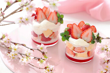 Strawberry Trifle - Cherry Blossom Viewing Sweets　いちごのトライフル　お花見スイーツ