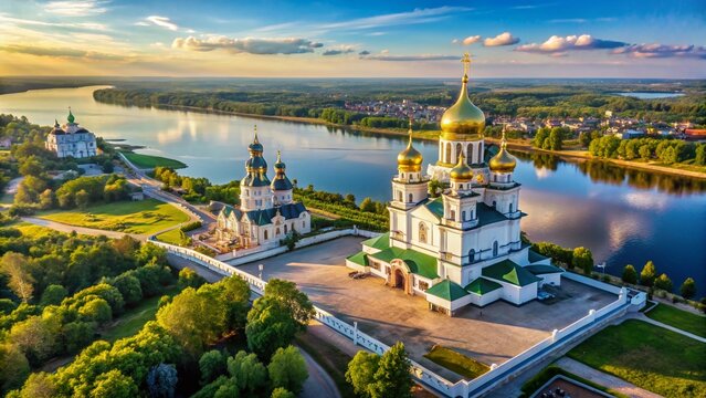 Aerial View of Holy Trinity Monastery, Cheboksary, Russia - Scenic Drone Shot