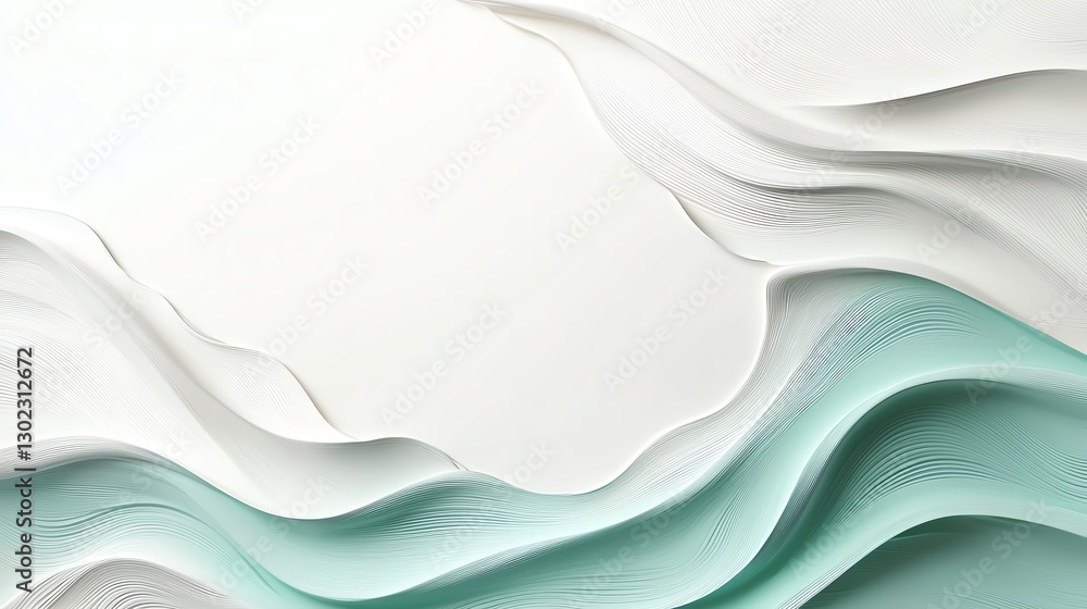 Poster abstract 3d paper texture with elegant flowing design in white and mint for creative backgrounds and