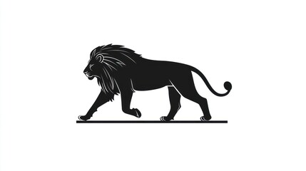 Obraz premium Majestic lion walking, white background, wildlife, logo design