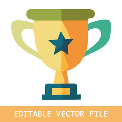 gold trophy cup icon logo vector illustration, winner trophy isolated on a white background, championship cup winner symbol,