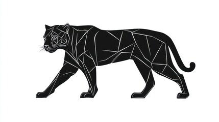 Obraz premium Geometric black panther walking, white background, wildlife art, design element