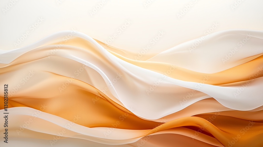 Poster abstract flowing fabric waves in soft beige and orange hues, creating a serene and elegant backgroun