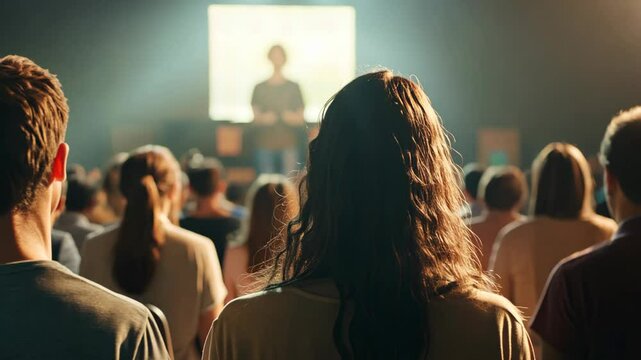 men and women people attending church worship or Sunday service event focusing listen to the preacher
