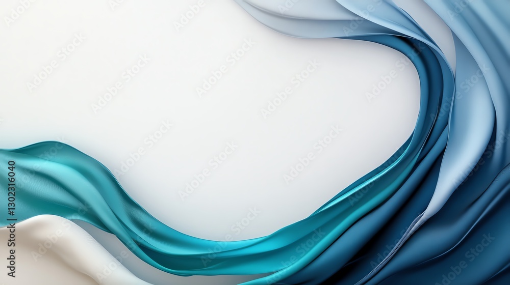 Poster abstract flowing wave design in shades of blue and white, creating a serene and elegant visual effec