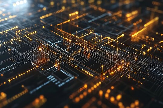 Glowing Circuitry Data Flowing on Grid Network