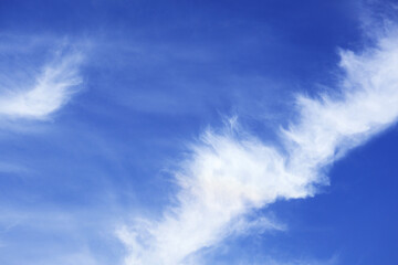 Beautiful white feathery clouds spreading on vivid blue sky