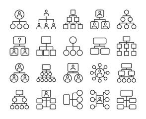 Organizational chart icons. Organization chart hierarchy line icon set. Editable Stroke.
