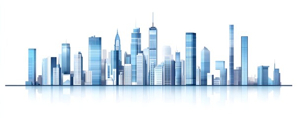 Fototapeta premium Modern city skyline composed of various tall blue buildings