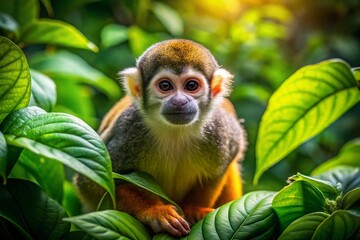 Naklejka premium Aerial View of Titi Monkey Habitat in Lush Rainforest Canopy