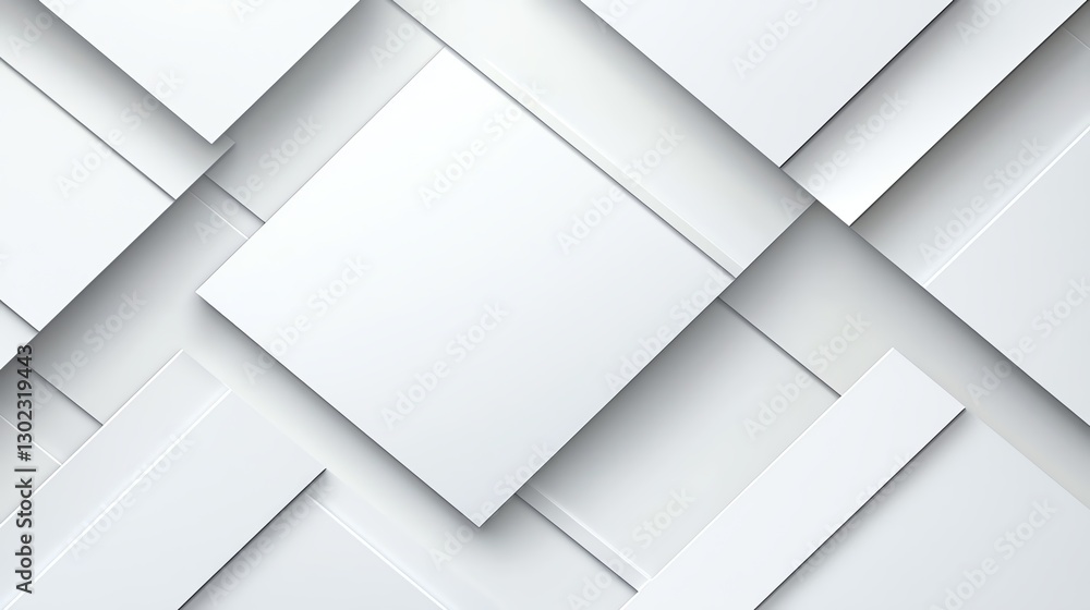 Poster abstract geometric white squares background with overlapping layers and 3d effect, minimalist design