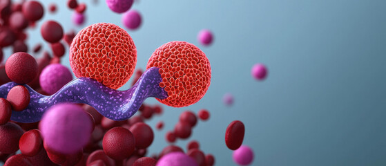 Statin Cholesterol Reduction. 3D rendering of cells interacting in a scientific environment.