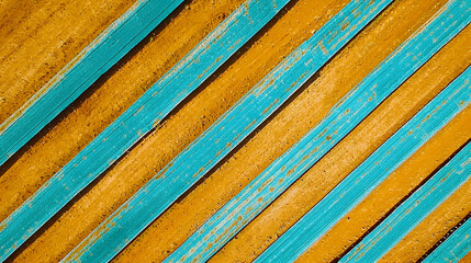 Teal and gold weathered wood planks diagonal pattern background texture