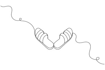 Beach slippers sandals one line art drawing and minimalist style isolate outline vector icon