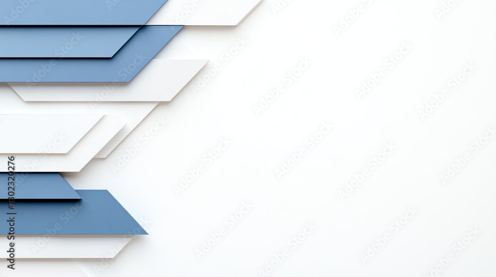 Poster abstract layered geometric design with blue and white shapes on a plain background for creative conc