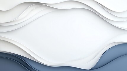 Obraz premium Abstract layered paper waves in shades of white and blue for background or creative design projects.