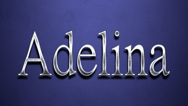 3D Chrome name design of Spanish name Adelina on blue Background.
