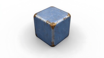 Rustic Blue Metal Cube: A 3D Rendered Model AI Generated
