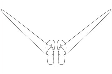 Beach slippers sandals one line art drawing and minimalist style isolate outline vector icon